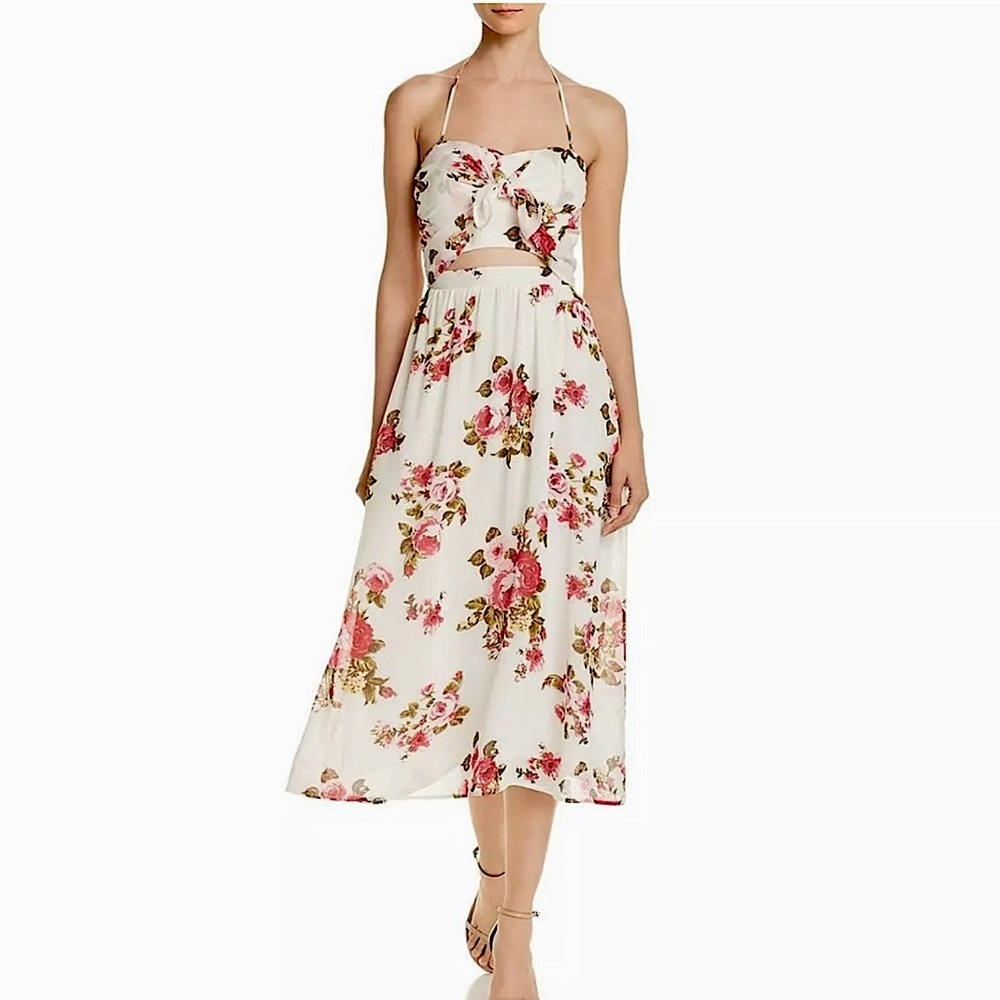 WAYF Daria Floral Cutout Halter Midi Dress
